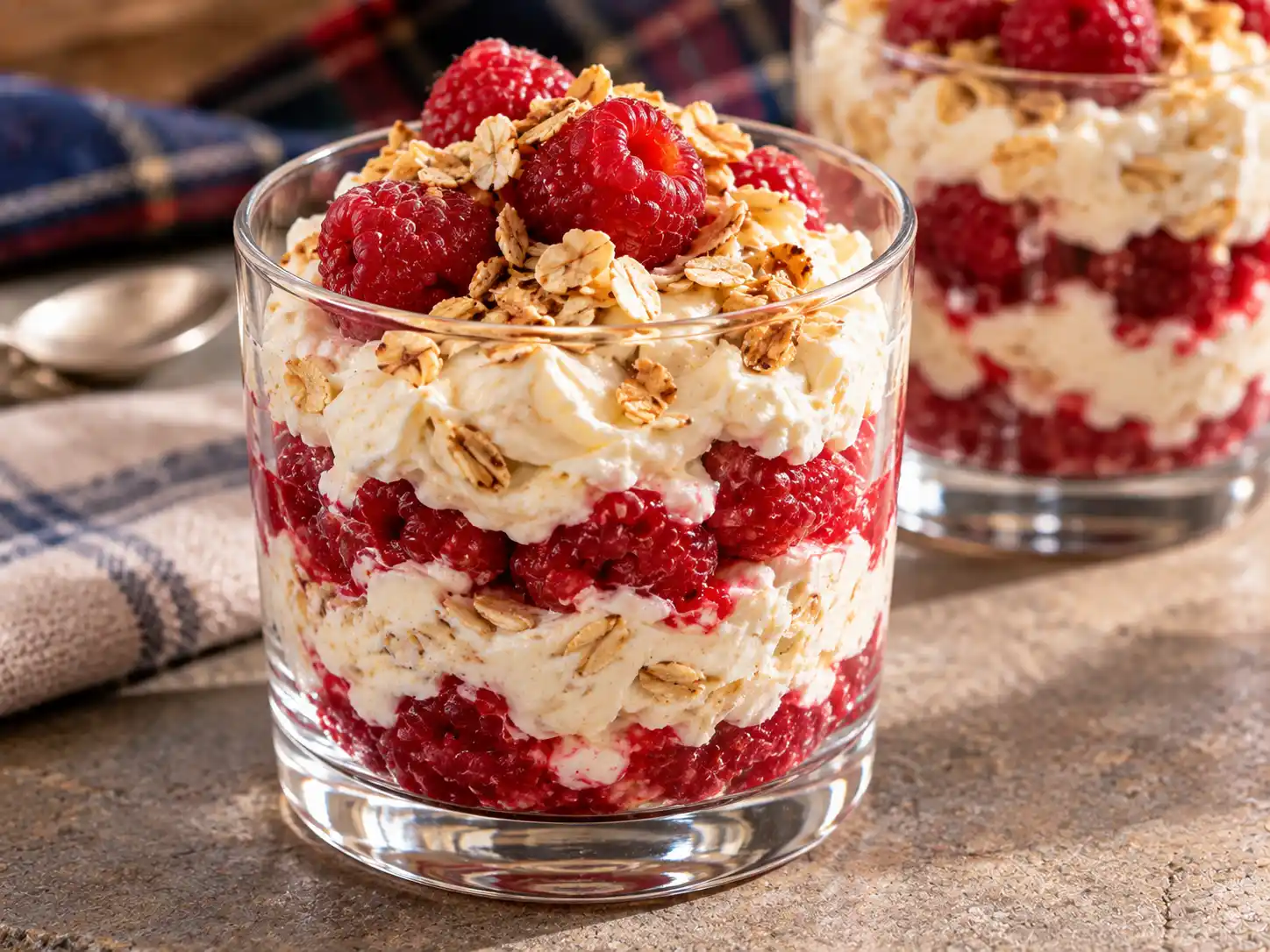Cranachan málnával, whisky-s mézes tejszínnel és pirított zabbal