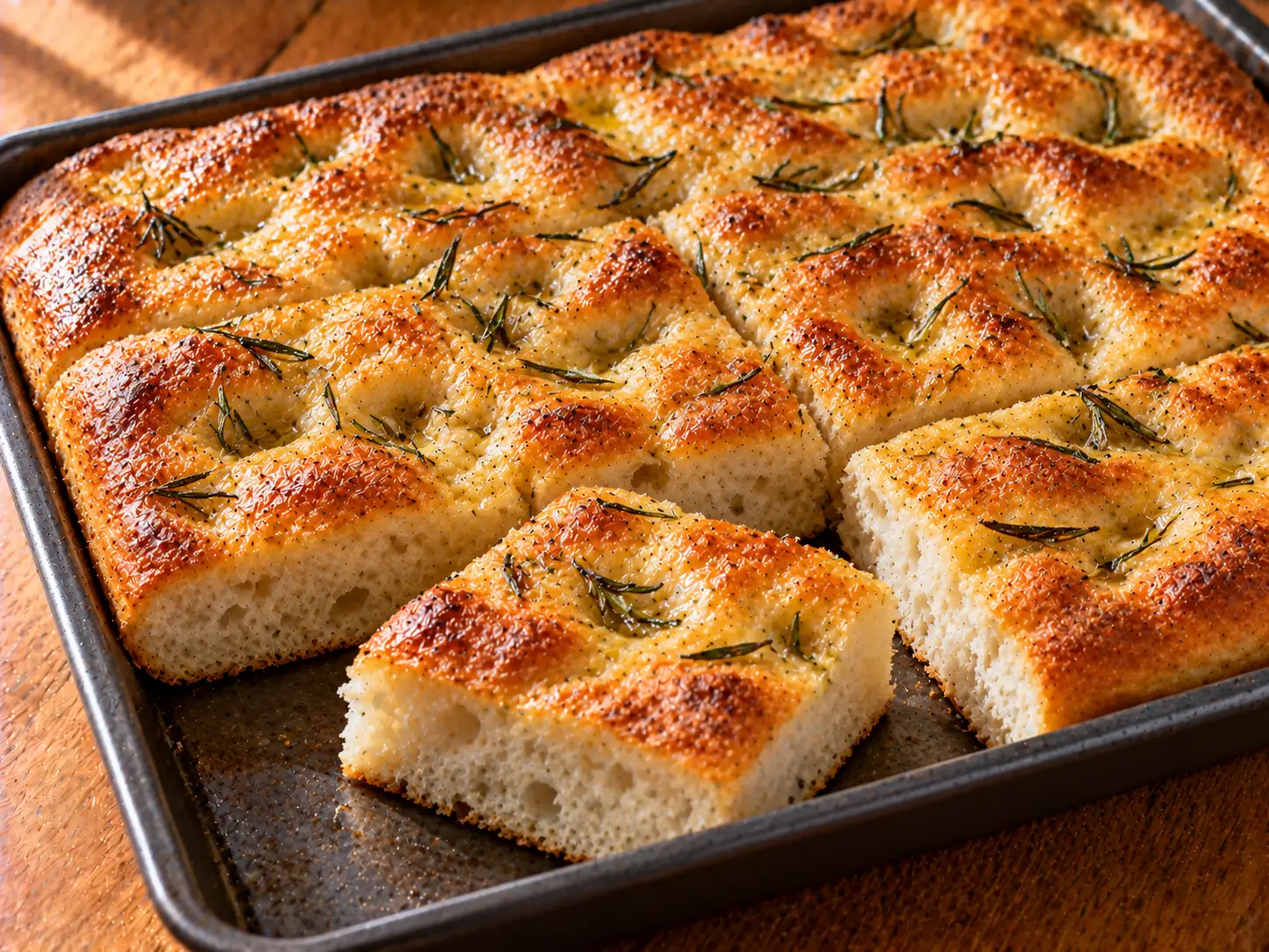Aranybarnára sült olívaolajos focaccia rozmaringgal