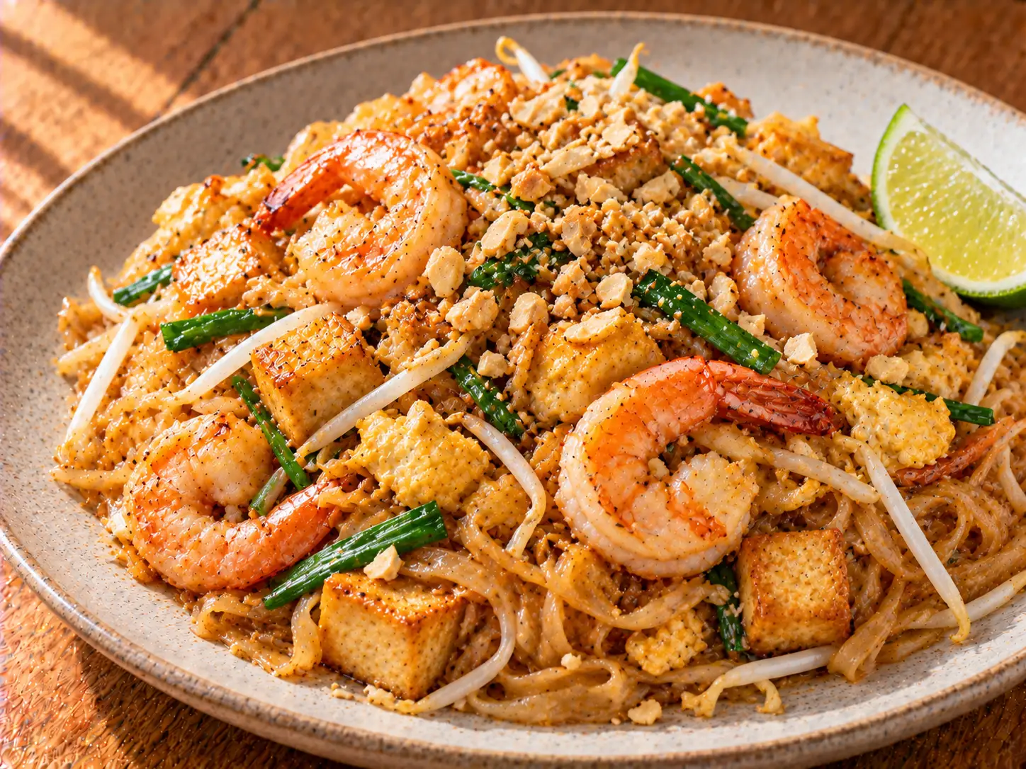 Garnélás-tofus Pad Thai rizstésztával és földimogyoróval