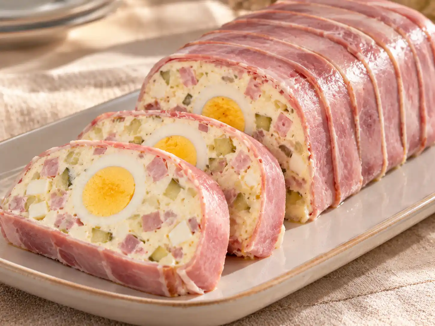 Sonkával burkolt tojásos őzgerinc csemegeuborkával