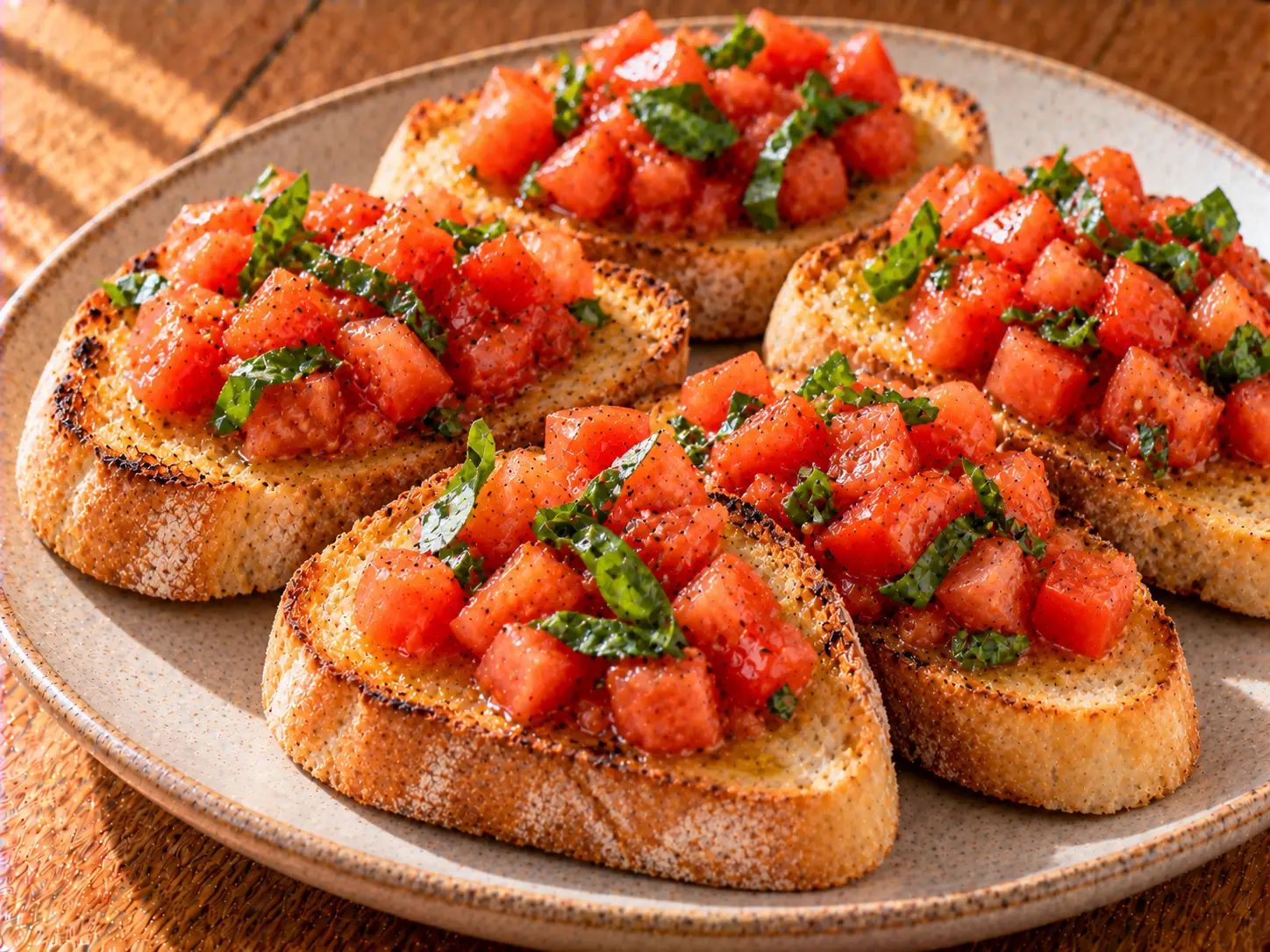Paradicsomos bruschetta bazsalikommal pirított kenyéren
