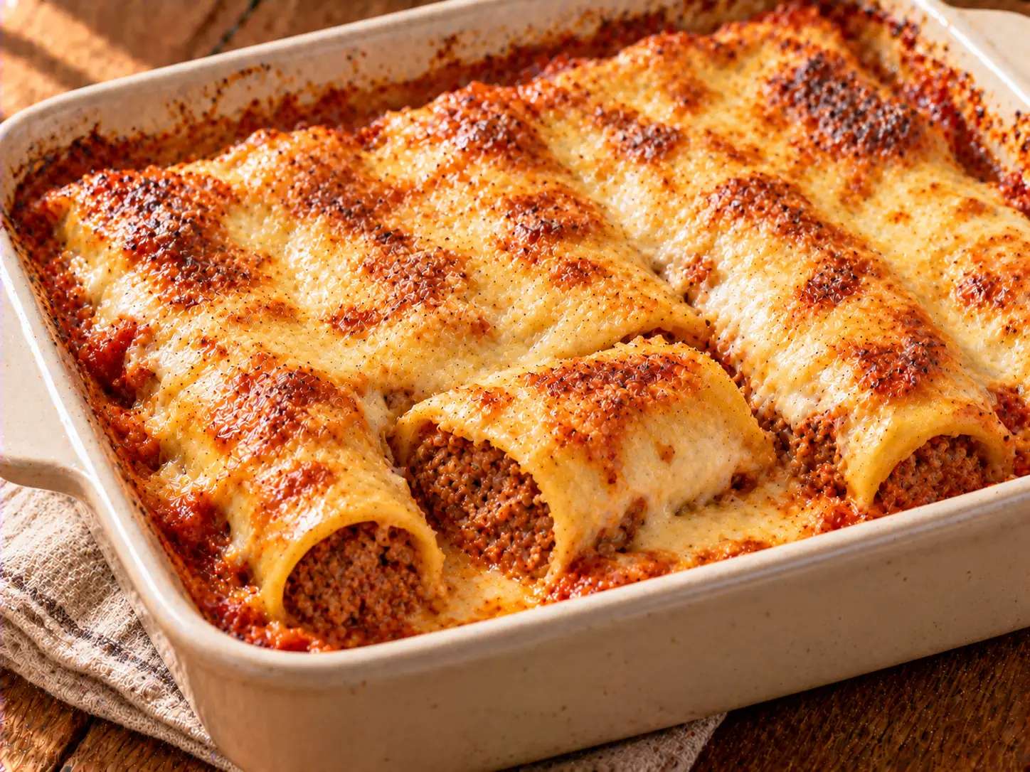 Húsos raguval töltött cannelloni besamellel és parmezánnal