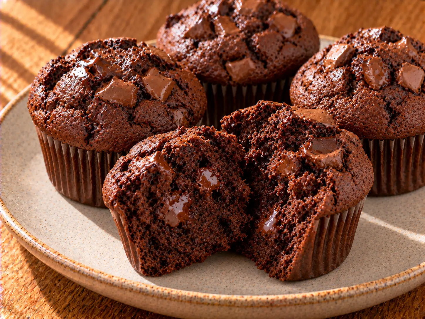 Kakaós csokis muffin olvadt csokoládédarabokkal