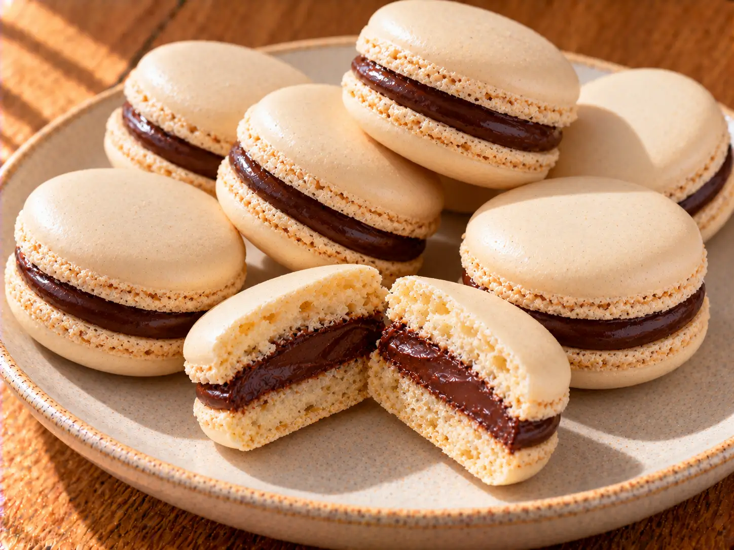 Francia macaronok étcsokoládé-ganache töltelékkel