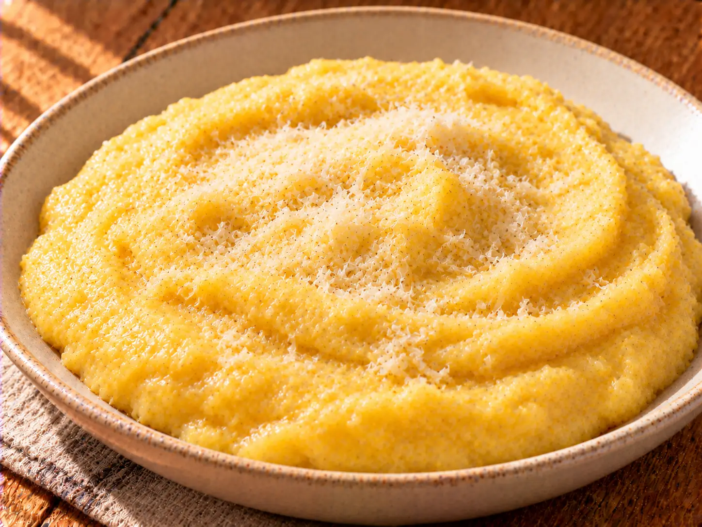 Krémes, parmezános sárga polenta tálban