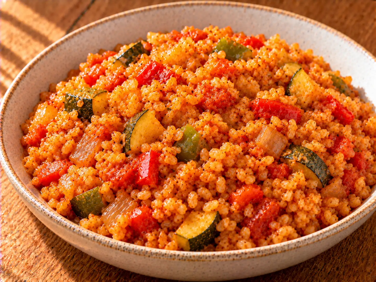 Zöldséges bulgur paprikával, cukkinivel és paradicsommal