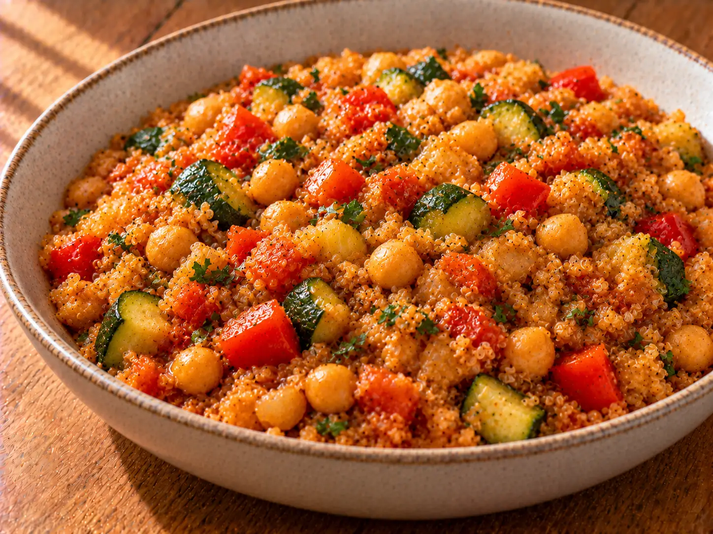 Zöldséges quinoa cukkinivel, paprikával és csicseriborsóval